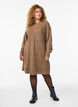 Short knitted dress with a V-shaped textured pattern, Brown, Model image number 1
