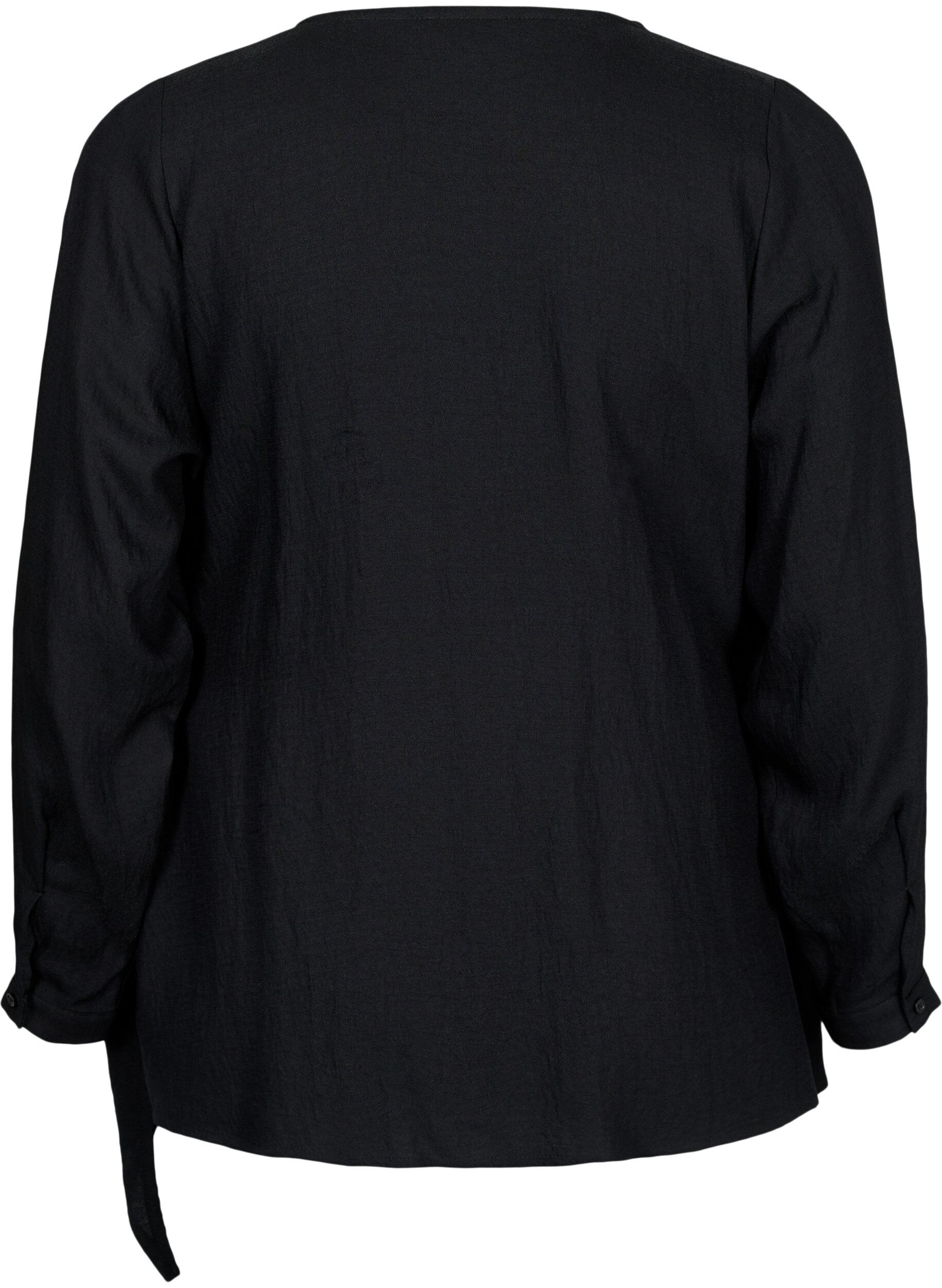 Zizzifashion Long-sleeved blouse in viscose with a wrap look, Black, Packshot image number 1