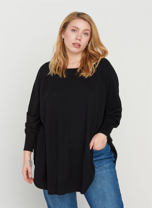 Textured knitted poncho, Black, Model image number 0