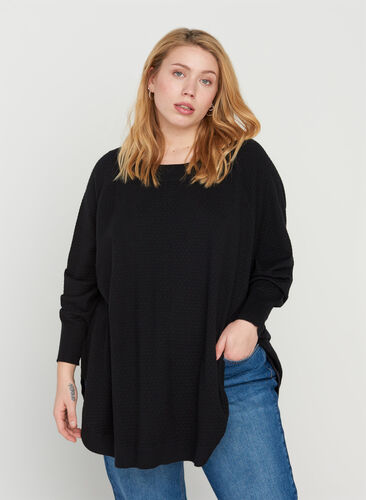 Textured knitted poncho, Black, Model image number 0