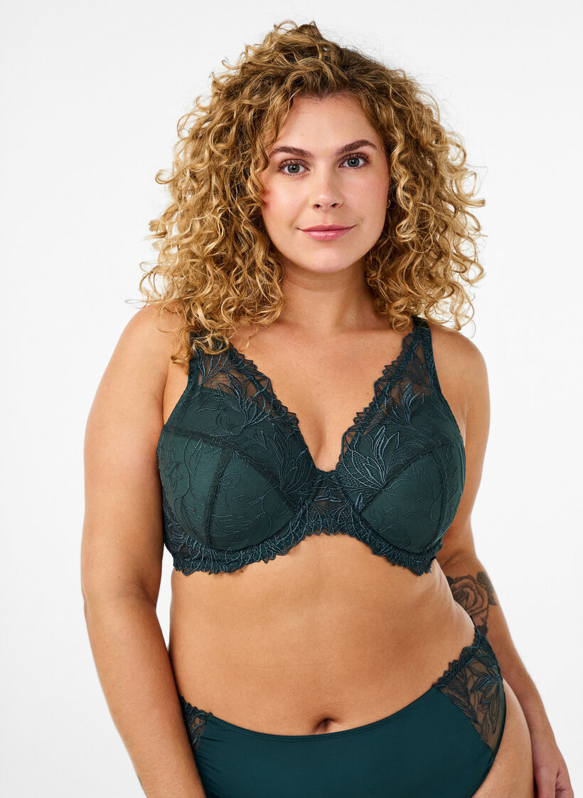 Padded lace bra with underwire, Green, Model image number 0