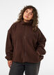Teddy jacket with eyelet embroidery trim and high collar, Brown, Model image number 0