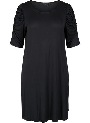 Plain viscose dress with 2/4 sleeves, Black, Packshot image number 0