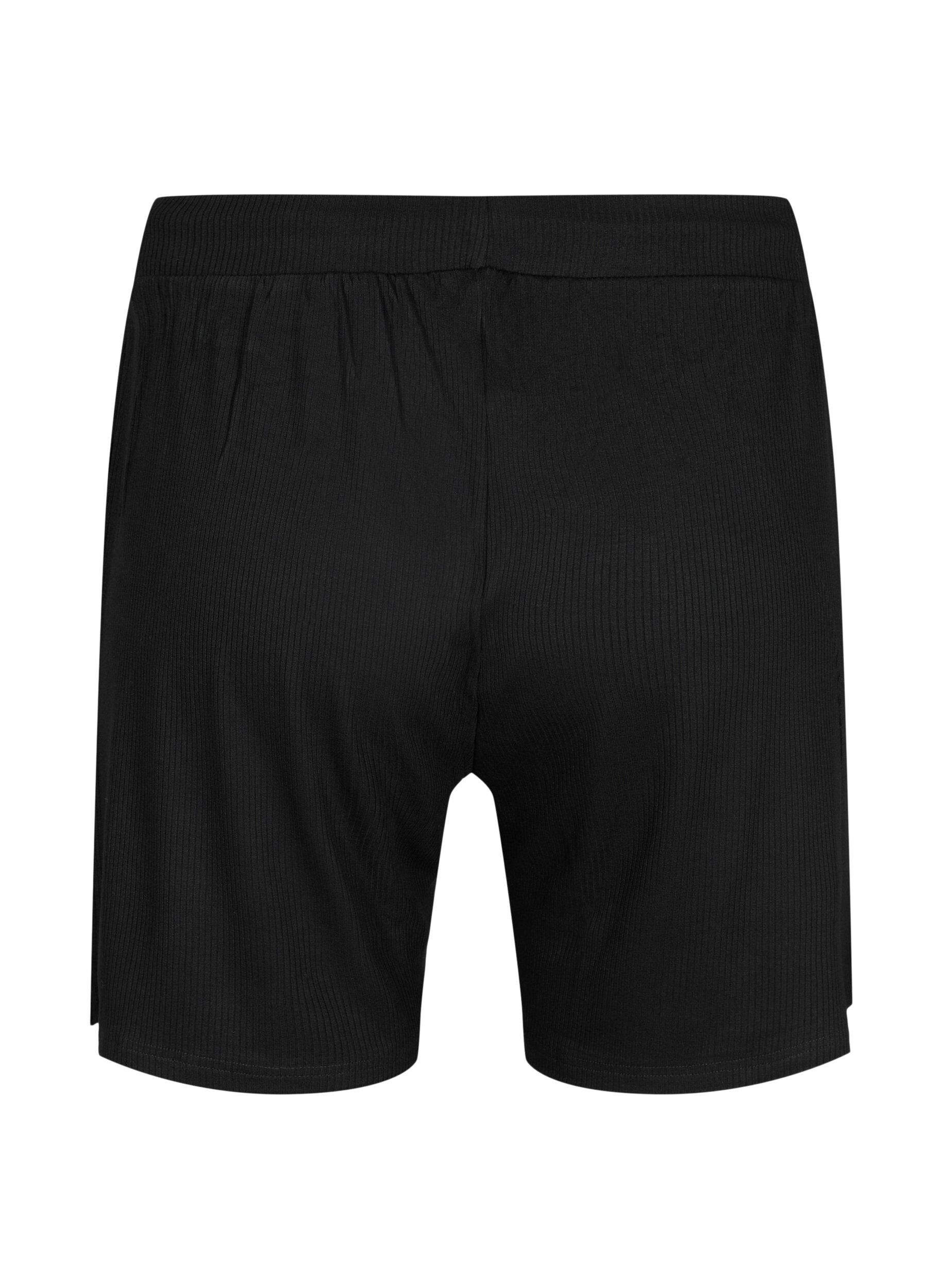 Zizzifashion Loose-fitting viscose shorts with ribbing, Black, Packshot image number 1