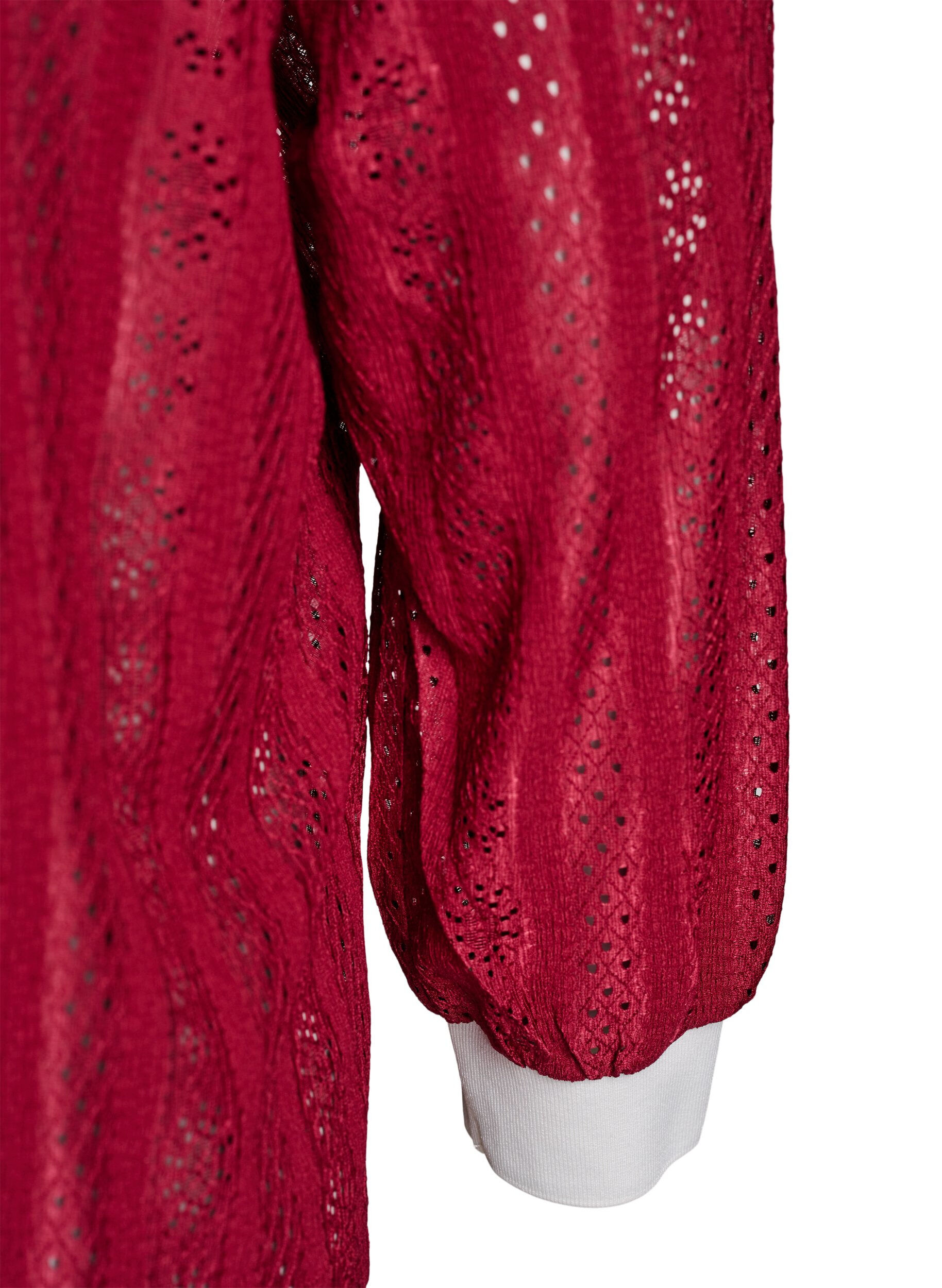 Zizzifashion Textured jersey blouse with contrast details, Red, Packshot image number 3