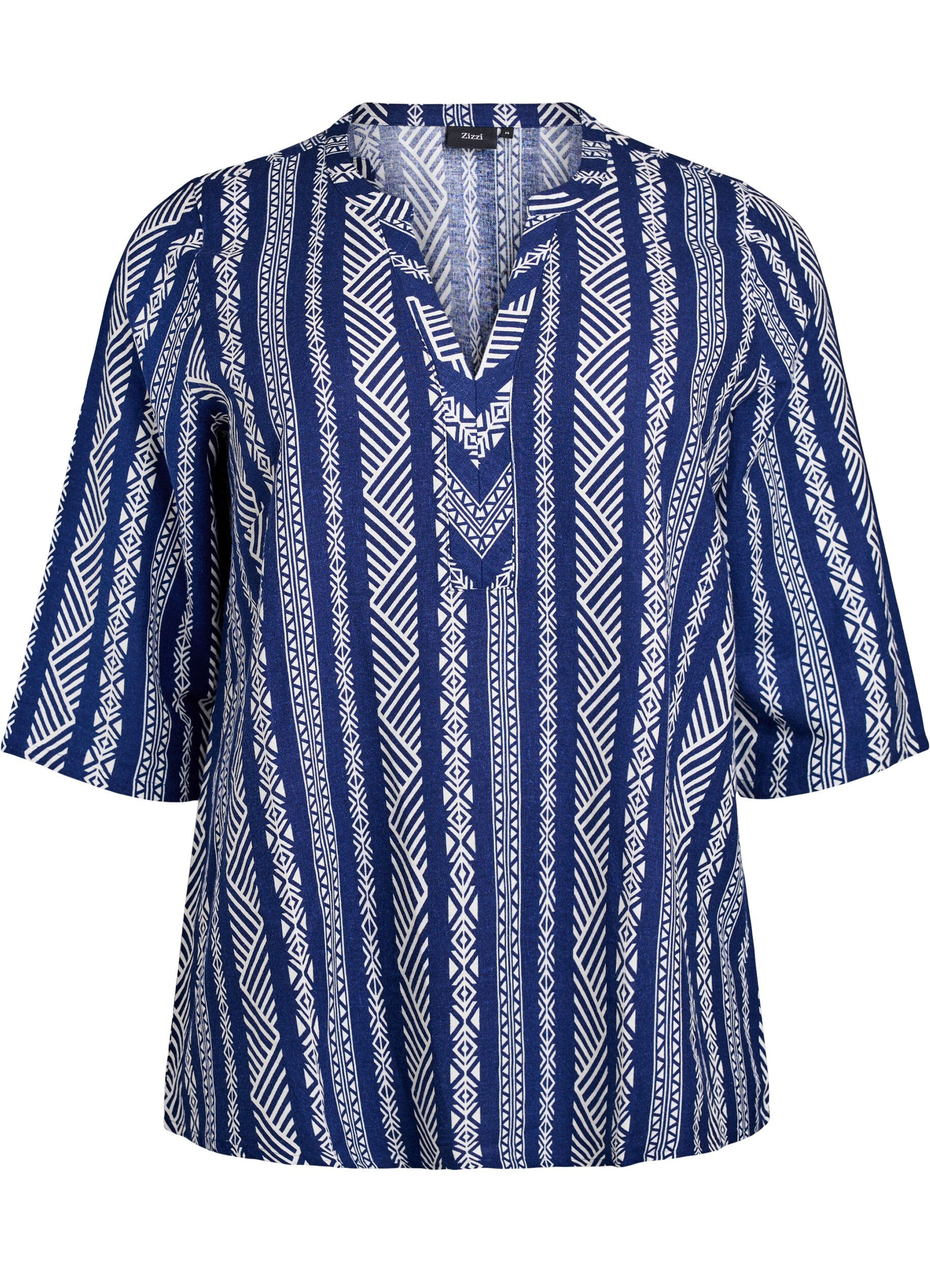 Zizzifashion Striped blouse in linen-viscose blend, Blue, Packshot image number 0