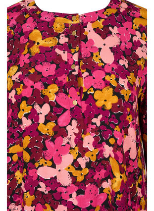 Floral viscose dress with 3/4 sleeves, Hot Pink Flower, Packshot image number 2