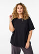 FLASH - Short-sleeved woven blouse with round neck, Black, Model image number 0