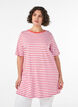Long oversized striped T-shirt in organic cotton, Purple, Model image number 0