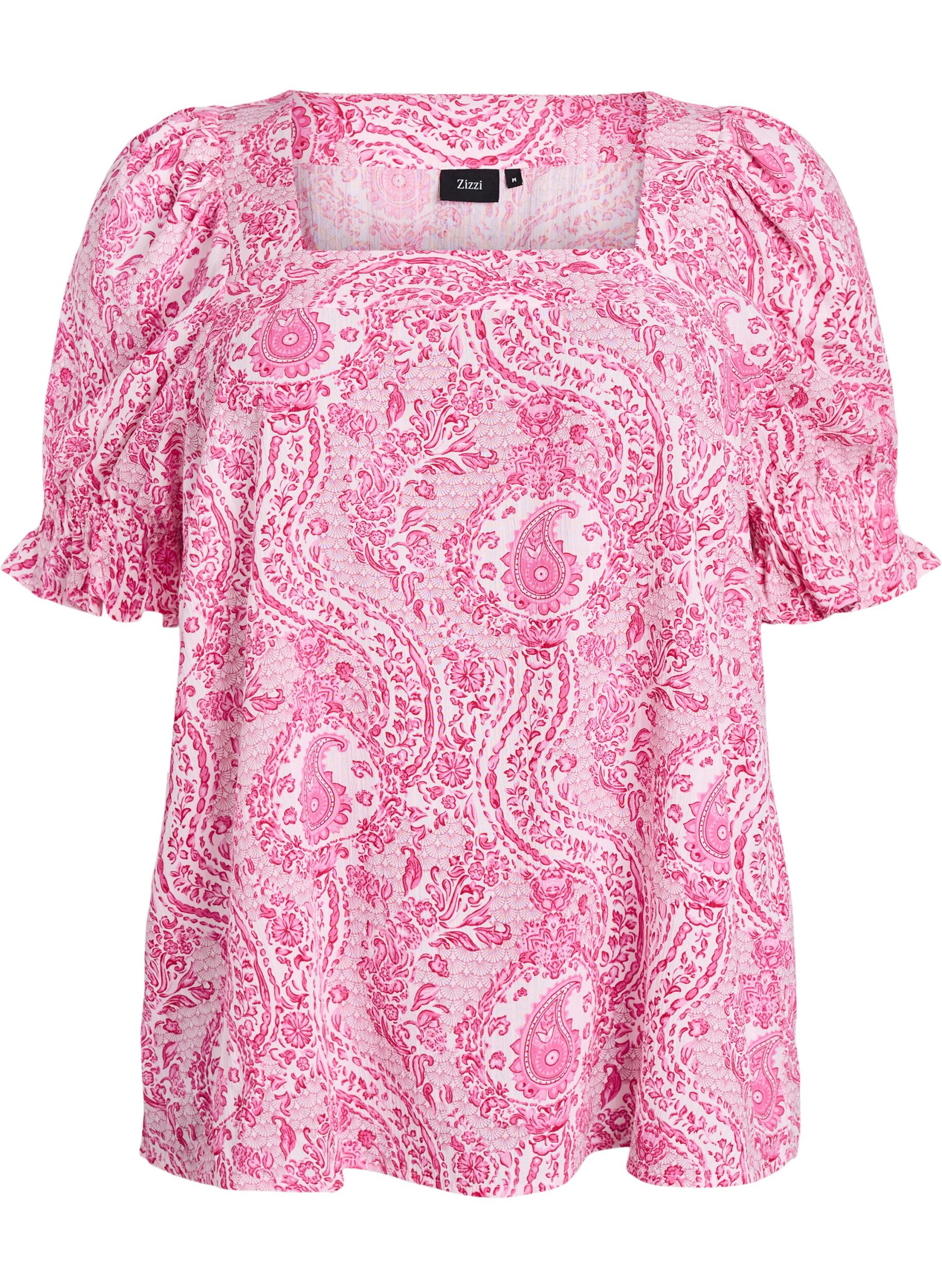 Viscose blouse with paisley print and a square neckline