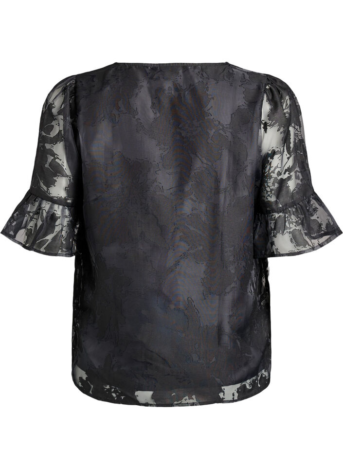 Organza-look party blouse with a tone-on-tone pattern, Black, Packshot image number 1