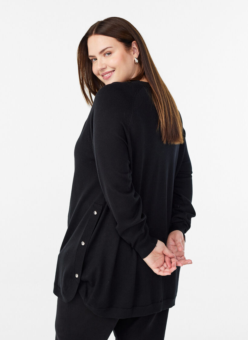 Knitted blouse with side buttons, Black, Model image number 2