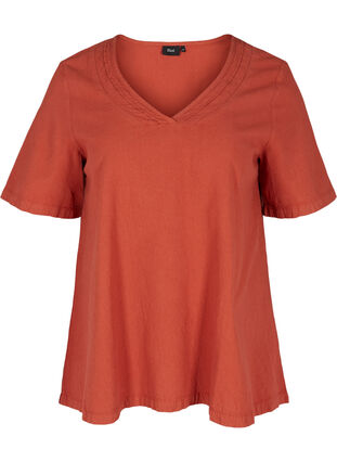 Short-sleeved blouse in cotton, Arabian Spice, Packshot image number 0