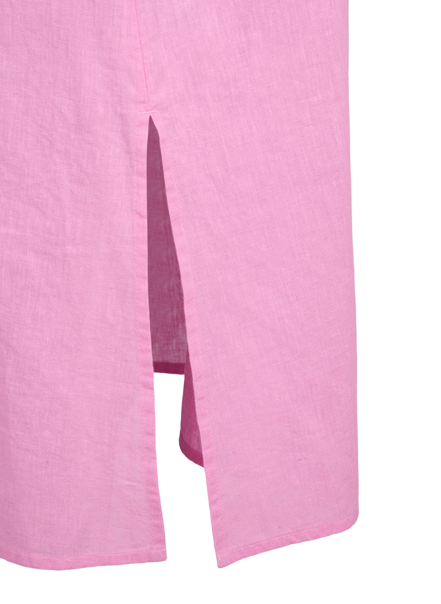 Zizzifashion Cotton blend kaftan dress with linen, Pink, Packshot image number 3