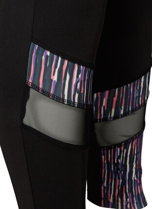 Cropped sports tights with print and mesh, Black, Packshot image number 3