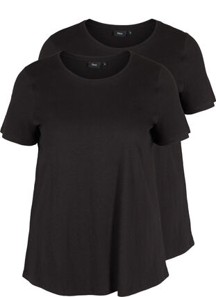 2-pack Short-sleeved T-shirt in Cotton, Black, Packshot image number 0