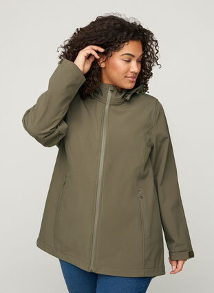 Softshell jacket with removable hood, Bungee Cord , Model image number 0