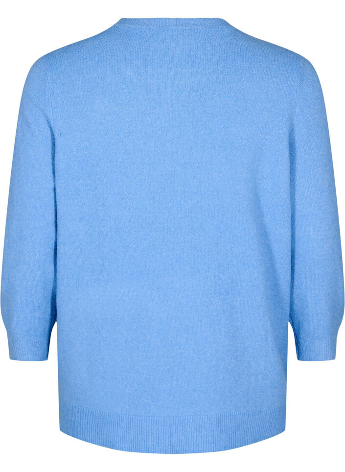 Knitted blouse with flowers and 3/4 sleeves, Della R. Blue Mel., Packshot image number 1