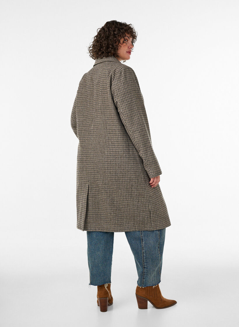 Mid-length checked coat, Brown, Model image number 2