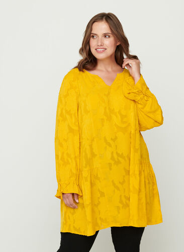 Loose V-neck tunic, Golden Yellow, Model image number 0