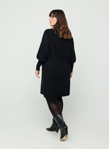 High neck dress with balloon sleeves, Black, Model image number 1