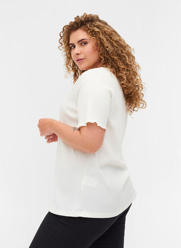 Short-sleeved t-shirt in ribbed fabric, Egret, Model image number 1