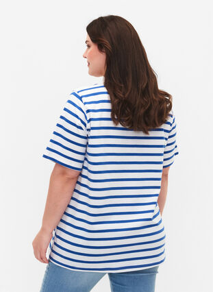 Striped cotton t-shirt, Blue Stripes, Model image number 1