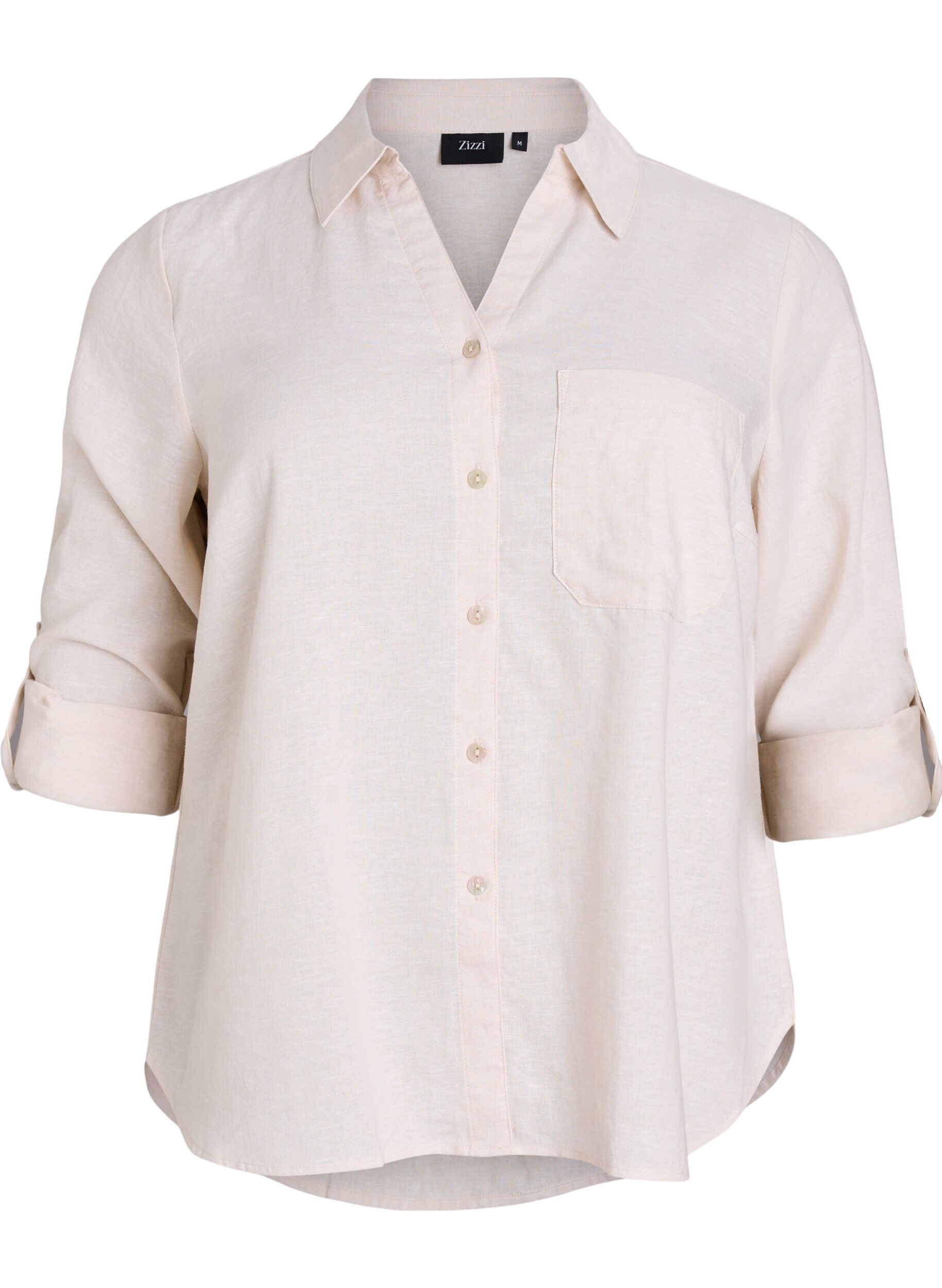 Zizzifashion Shirt in linen and viscose with 3/4 sleeves, Beige, Packshot image number 0