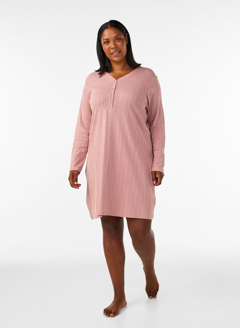 Nightgown in organic cotton with eyelet embroidery, Rose, Model image number 1