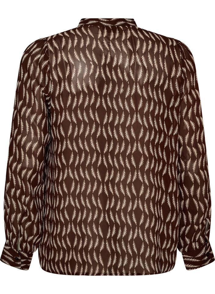 Blouse with all-over print and short button placket, Brown, Packshot image number 1
