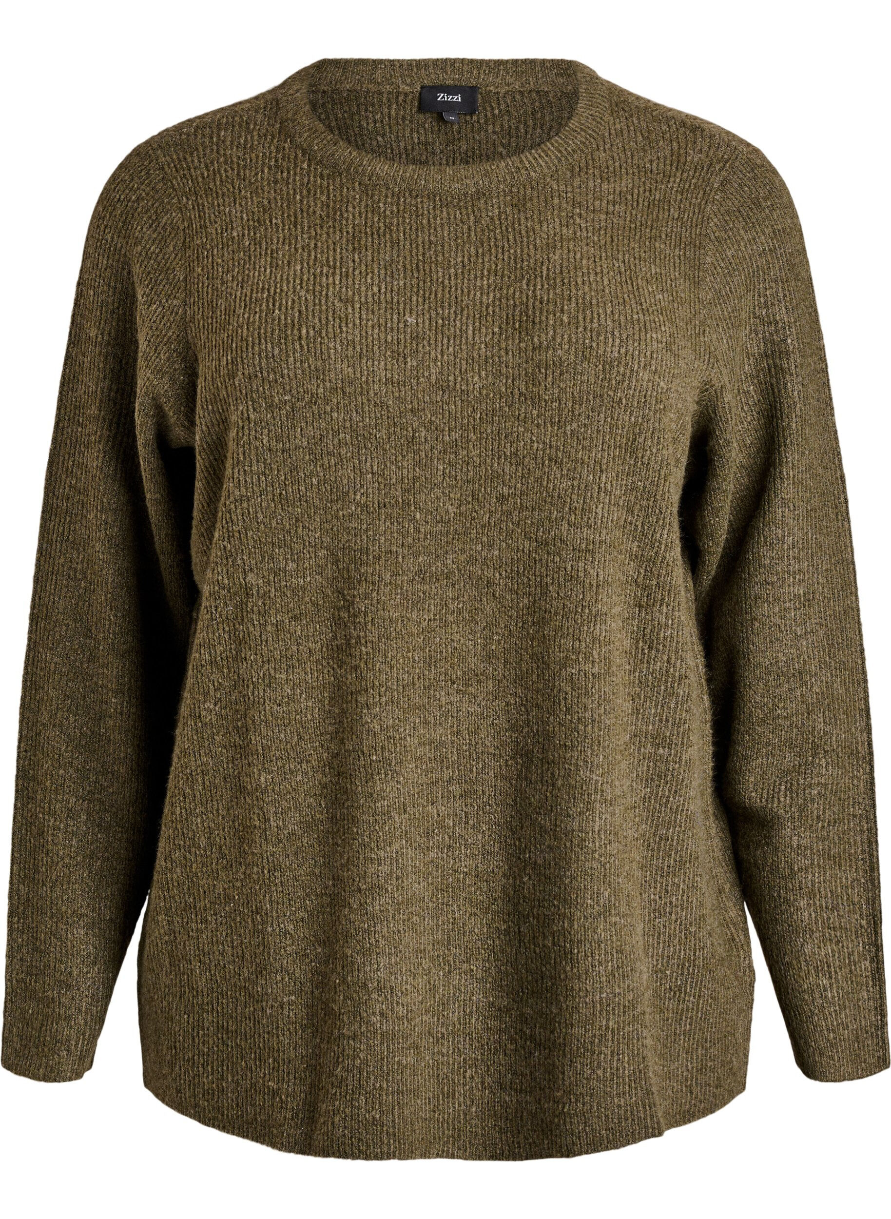 ZizzifashionMelange knit blouse with round neck, Green, Packshot image number 0
