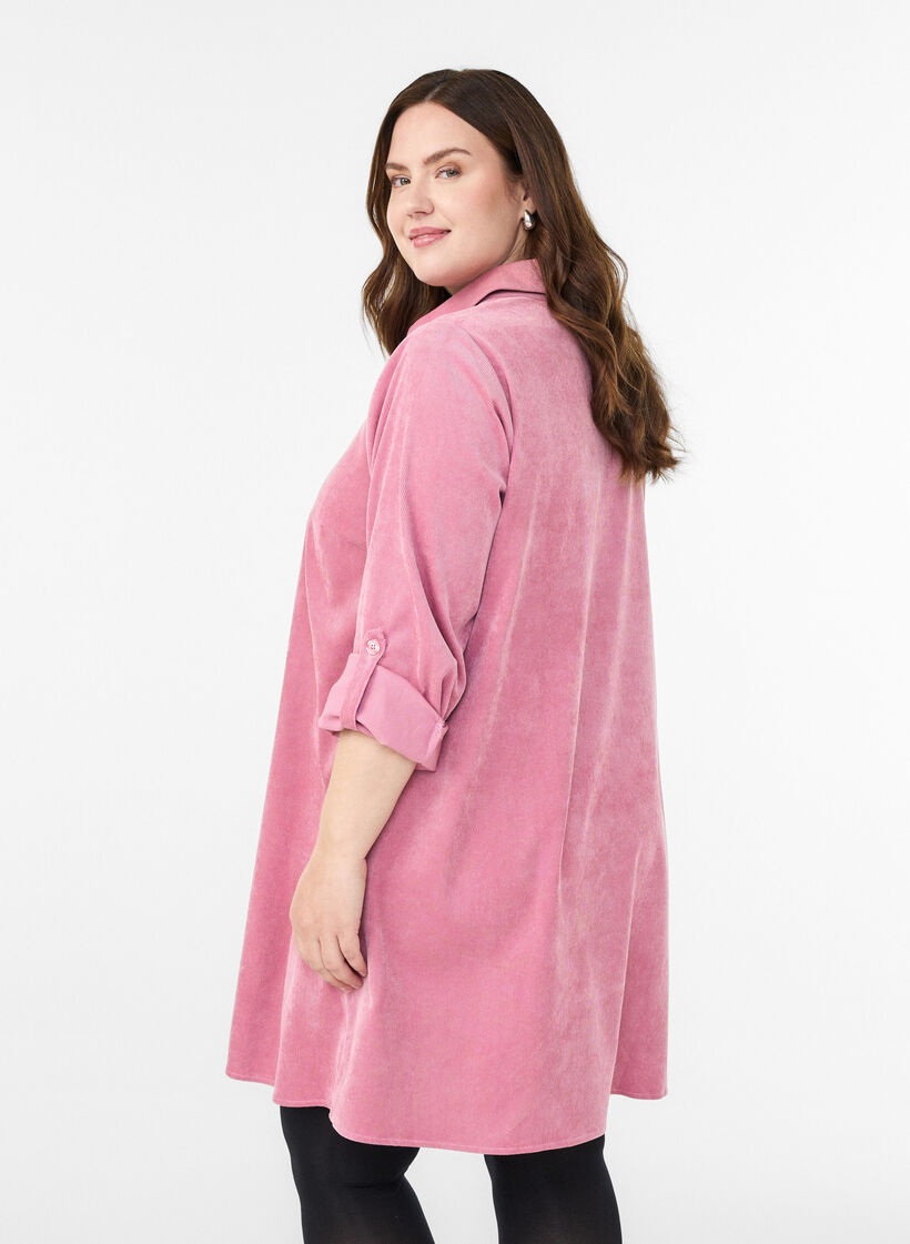 Corduroy dress with zipper and 3/4 sleeves, Rose, Model image number 2