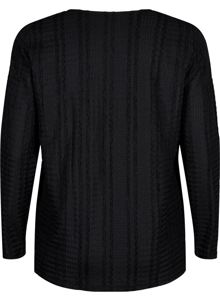 Long-sleeved blouse with texture, Black, Packshot image number 1
