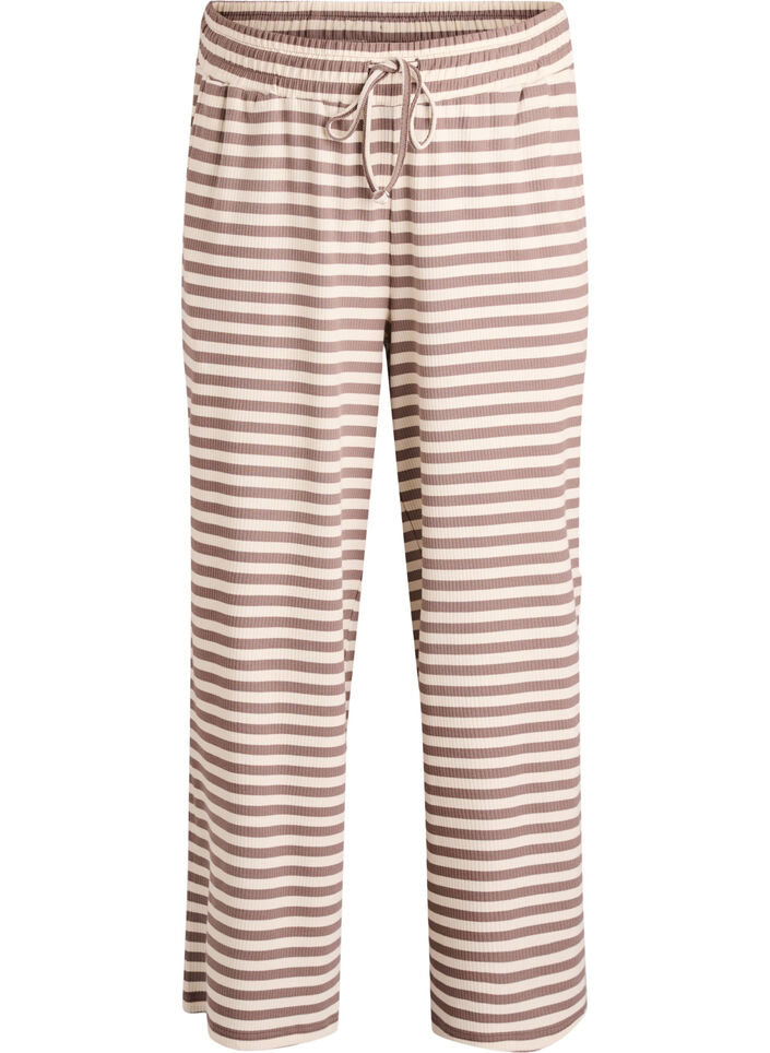 Striped pyjama trousers with a high waist and wide legs, Beige, Packshot image number 0