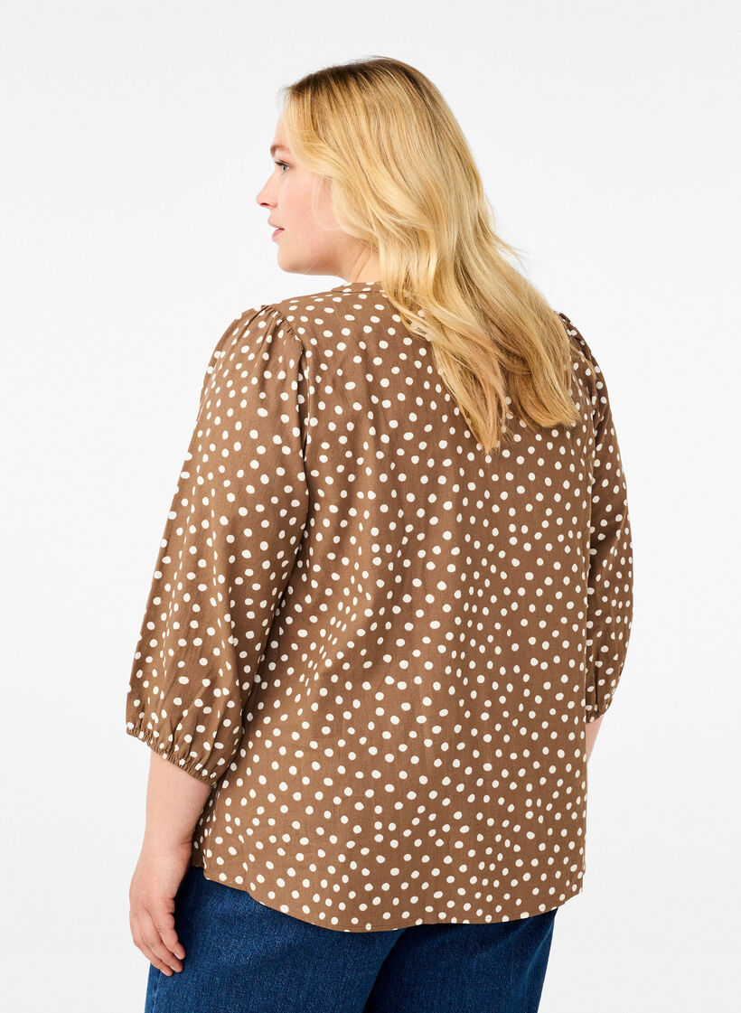 3/4 sleeve cotton blouse with polka dots, Coca Mocha Dot , Model image number 1
