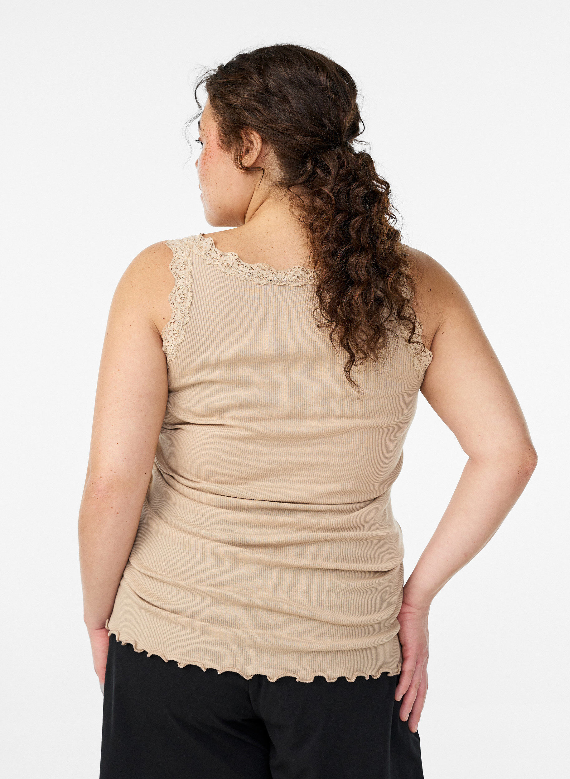 Zizzifashion Top with lace trim, Beige, Model image number 2