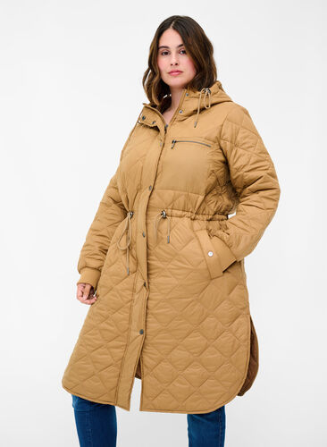 Quilted lightweight jacket with hood, Tobacco Brown, Model image number 0