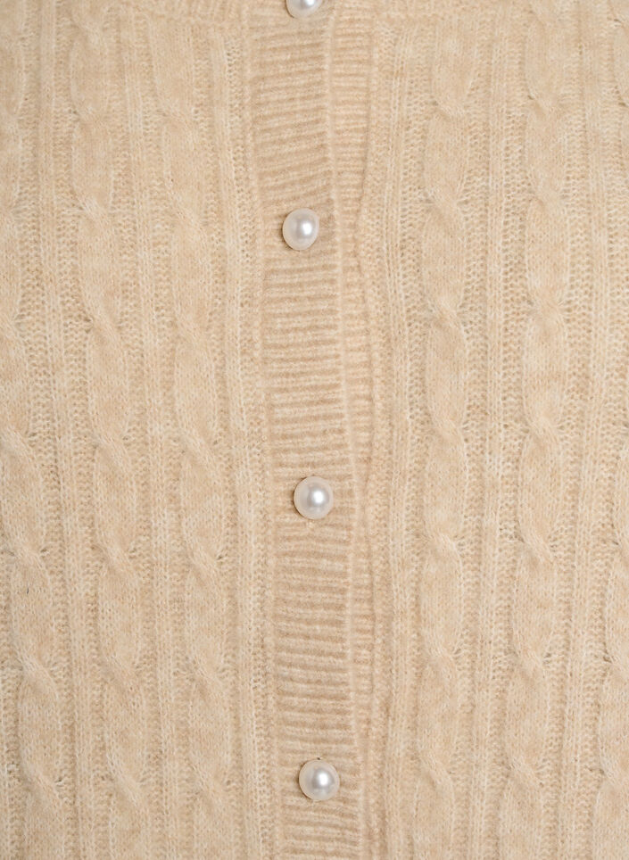 Cable knit cardigan with pearl buttons, Beige, Packshot image number 2