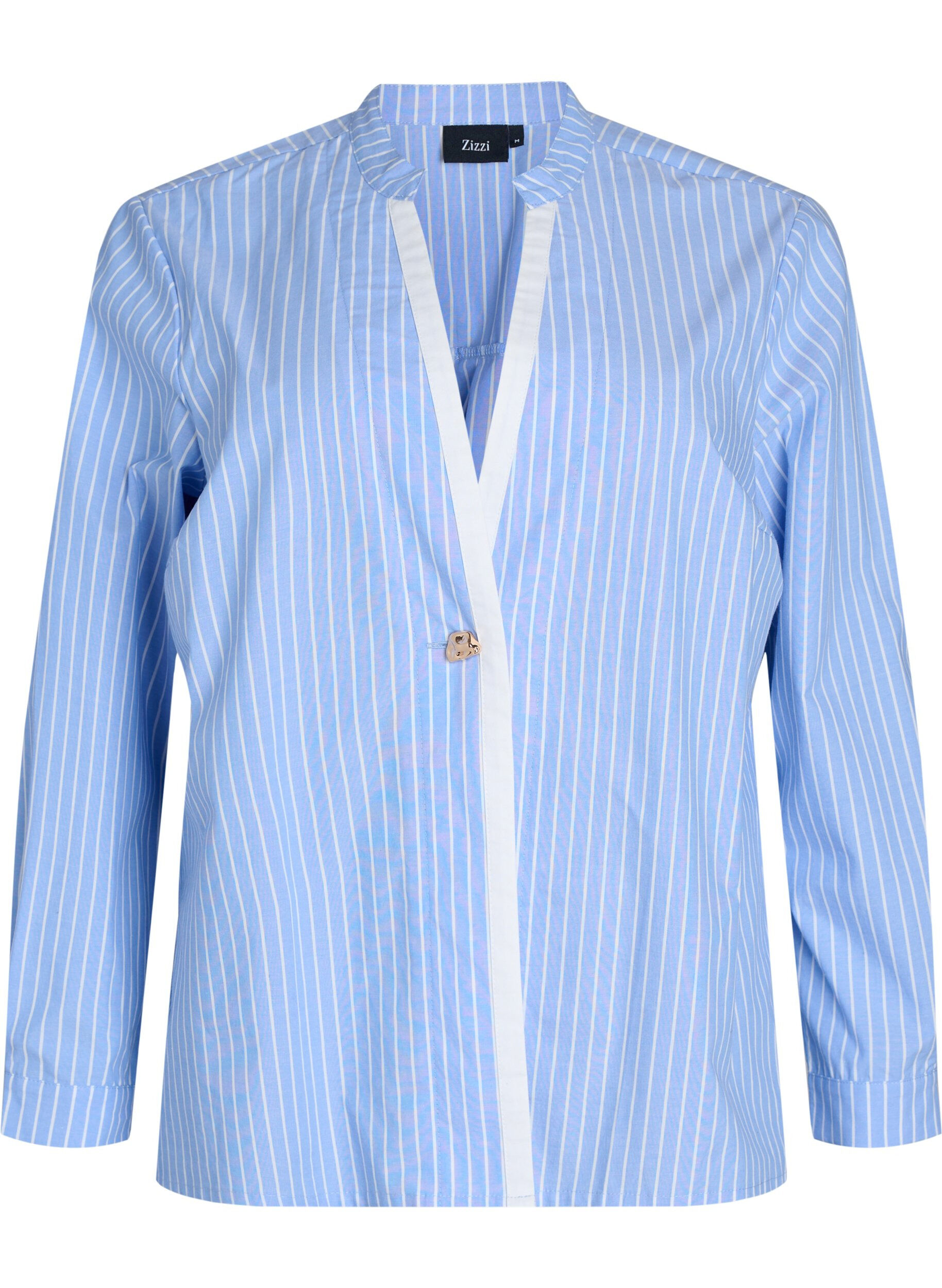 Striped shirt with decorative closure