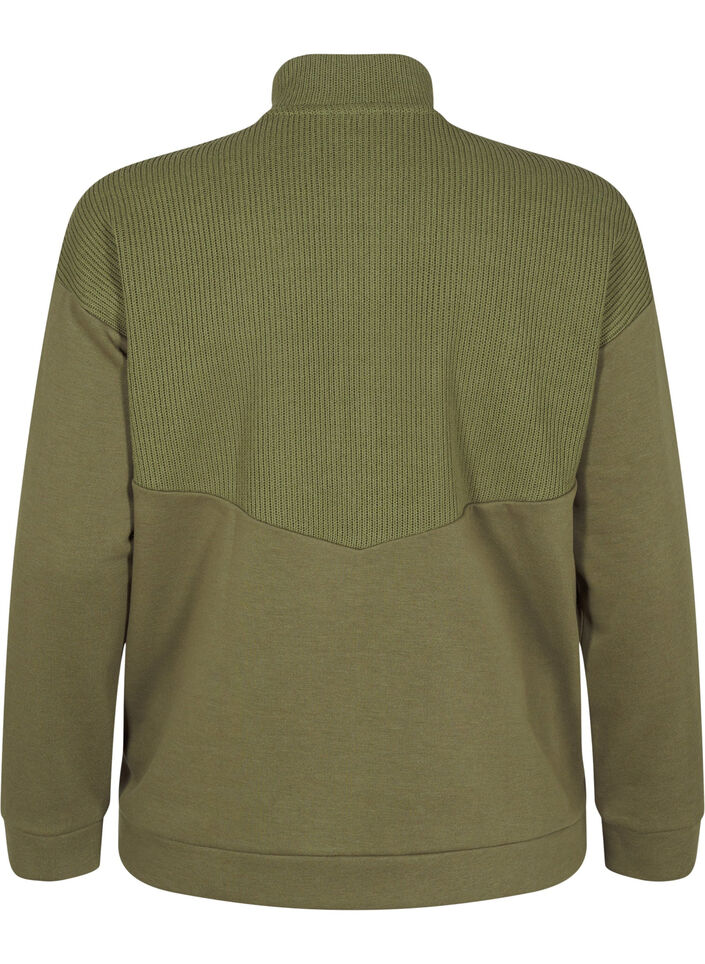Sweatshirt with knitwear and zip, Winter Moss, Packshot image number 1