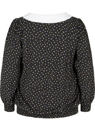 Viscose blouse with collar and smocking, Black AOP, Packshot image number 1