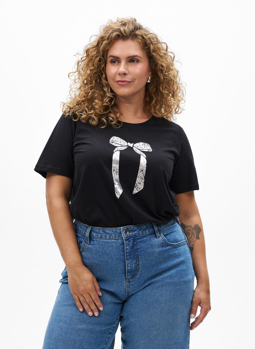 T-shirt with motif, Black, Model image number 0
