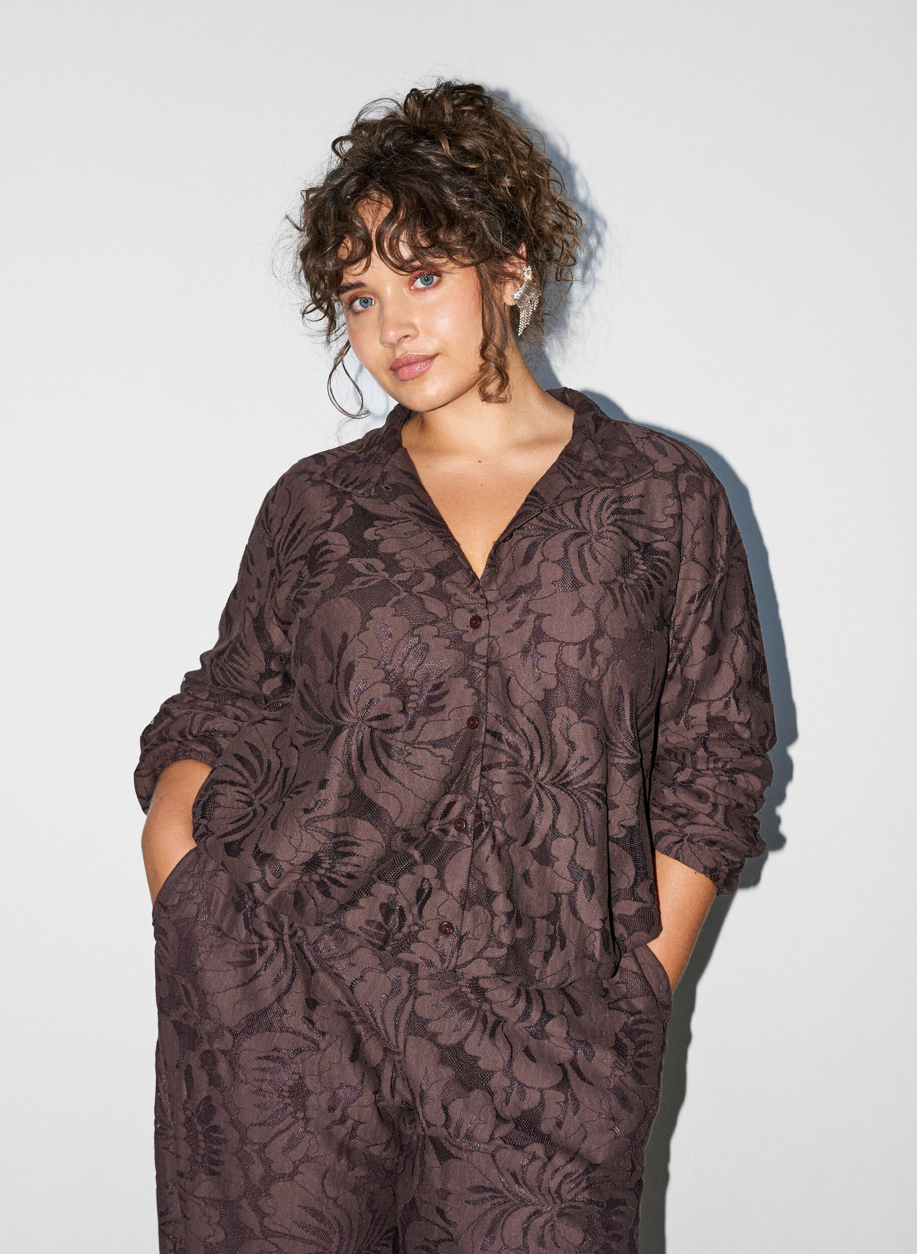 ZizzifashionBomber jacket with floral jacquard, Brown, Model image number 0