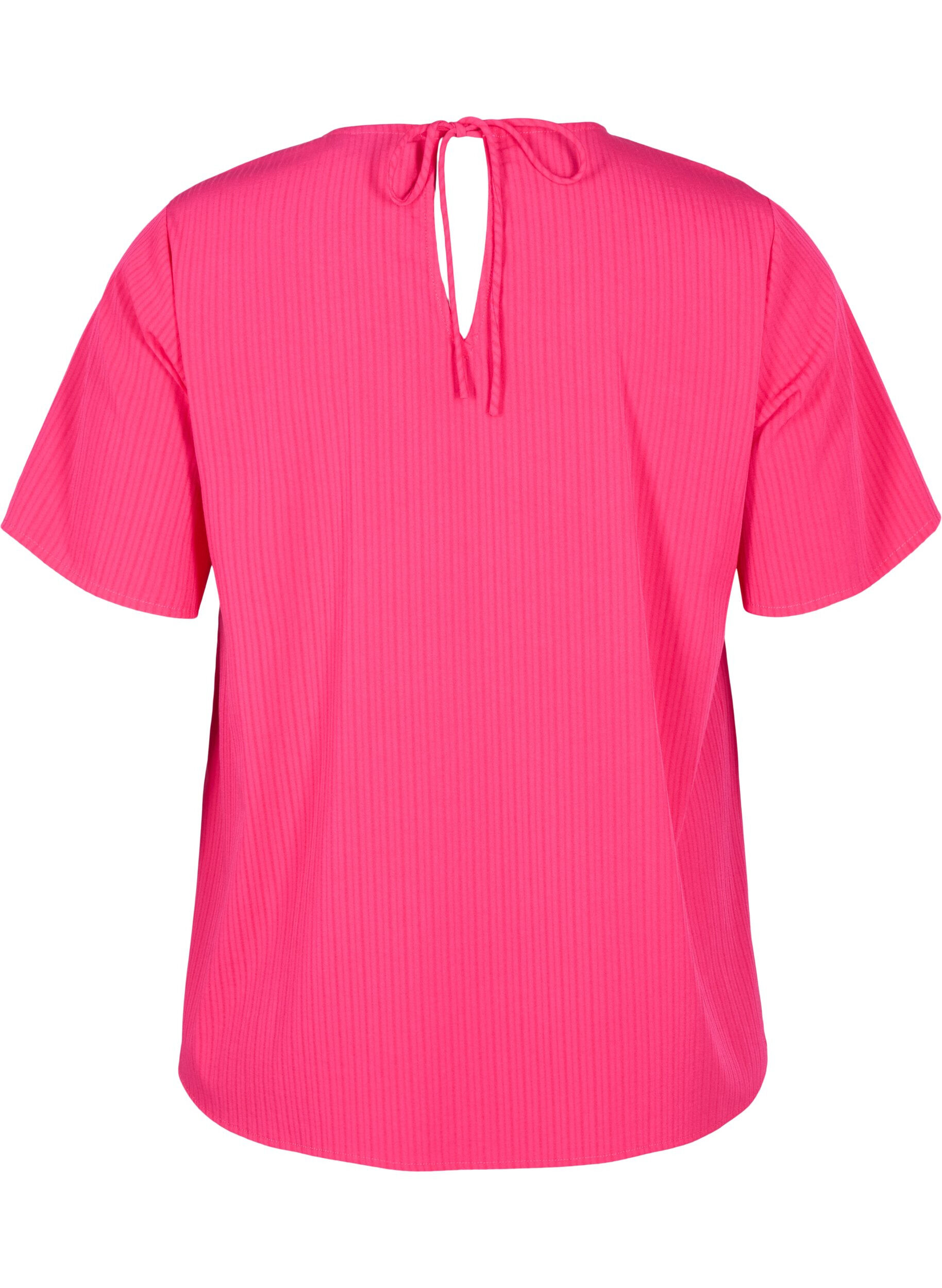 Zizzifashion Short-sleeved viscose blouse with ties, Bright Rose, Packshot image number 1