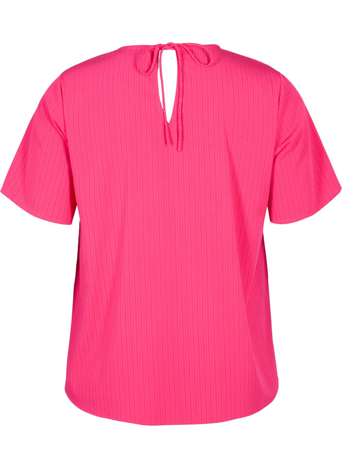 Short-sleeved viscose blouse with ties, Bright Rose, Packshot image number 1