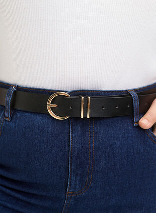 Faux leather belt with gold-colored buckle, Black w. Gold Buckle, Model image number 1