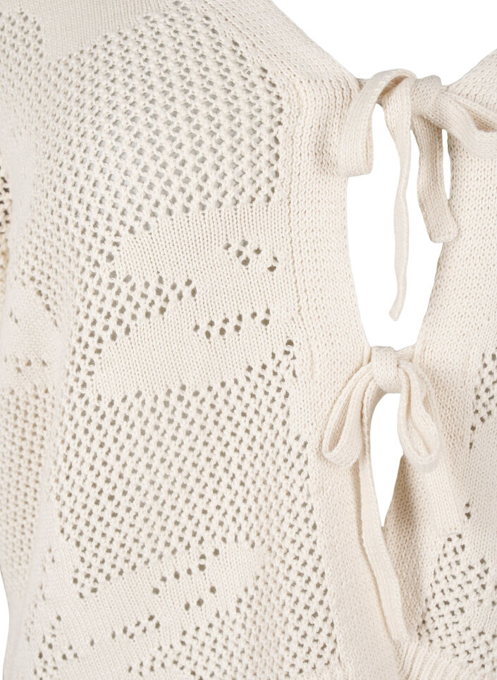 Knitted cardigan with openwork pattern and tie strings, Birch, Packshot image number 2