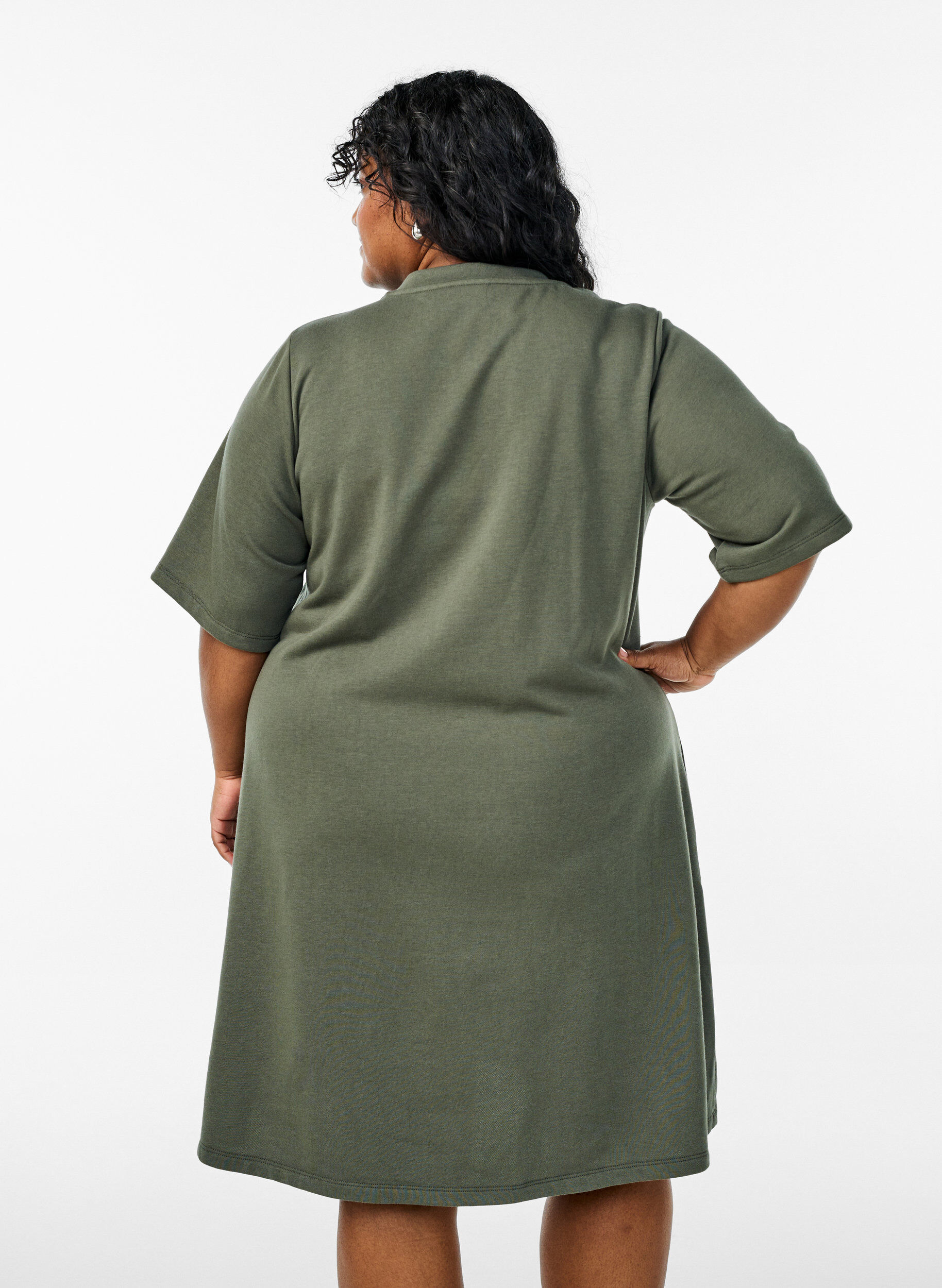 Zizzifashion Knee-length jersey dress with pockets and A-line shape, Green, Model image number 2