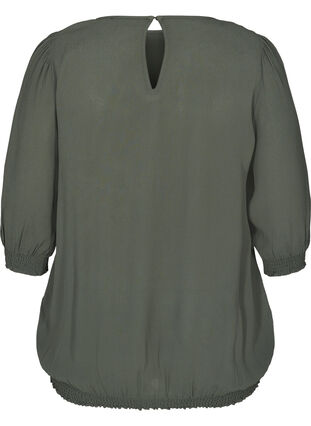 Viscose blouse with 3/4 sleeves and smock, Thyme, Packshot image number 1