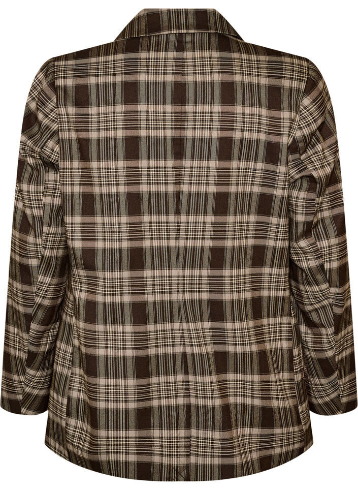 Checked blazer with pockets and back vent, Brown, Packshot